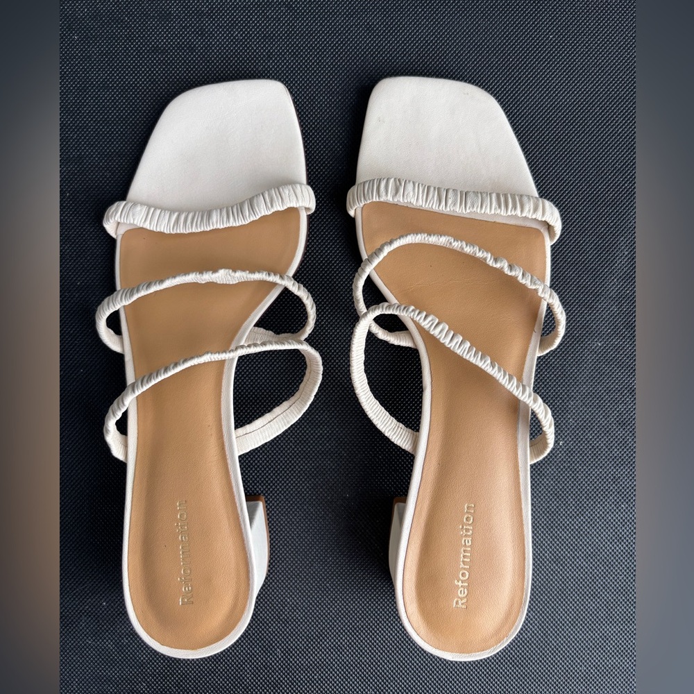 Reformation Assunta Strappy Block Heel Mule - Almond size 6